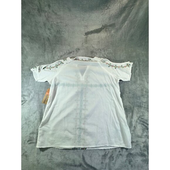 Ruff Hewn Womens Blouse Large Boho Embroidered Cold Shoulder Short Sleeve Tassel - Picture 8 of 16